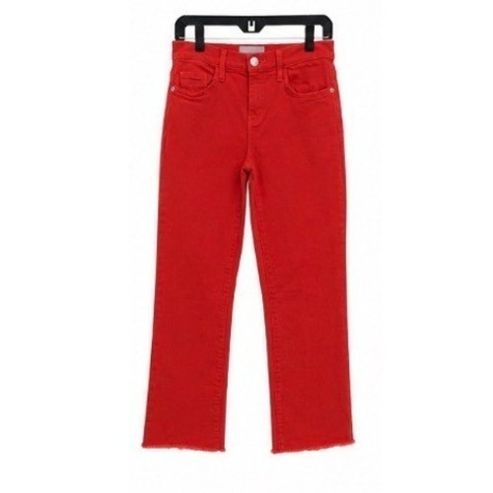 Current/Elliott Straight Leg Jeans Womens 26 Red EUC Raw Hem High Rise